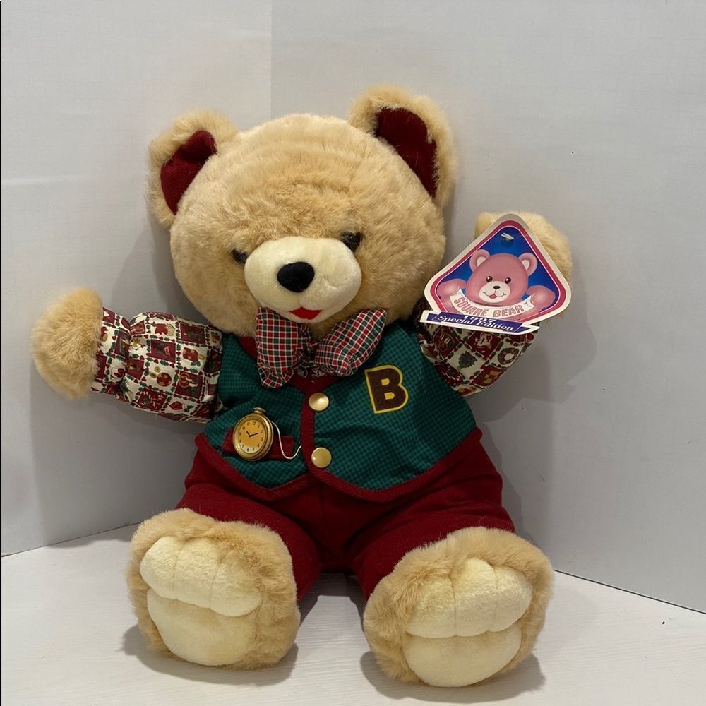 Plush Teddy Bear with Red and Green Outfit